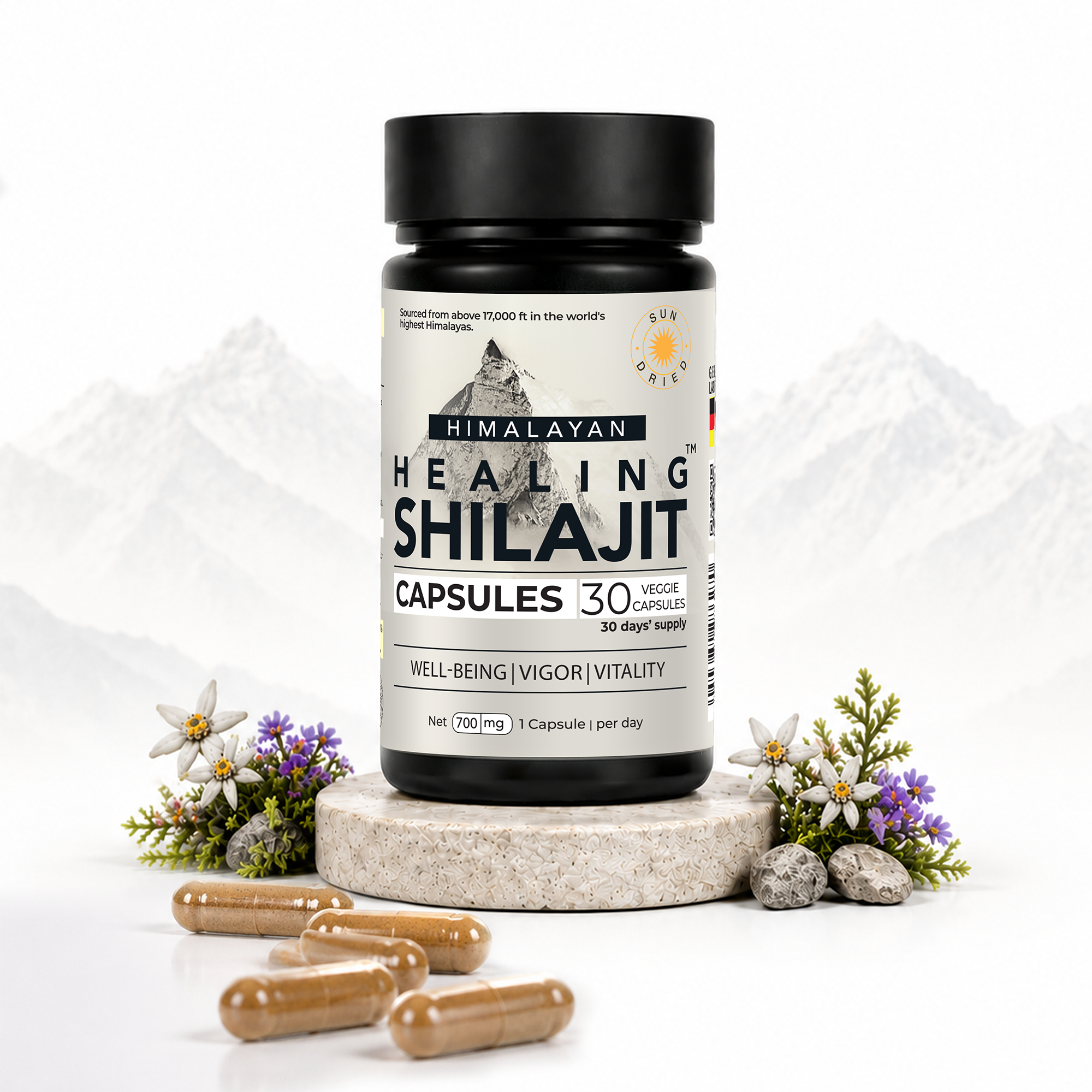 Healing Shilajit freeze-dried 700mg capsules bottle