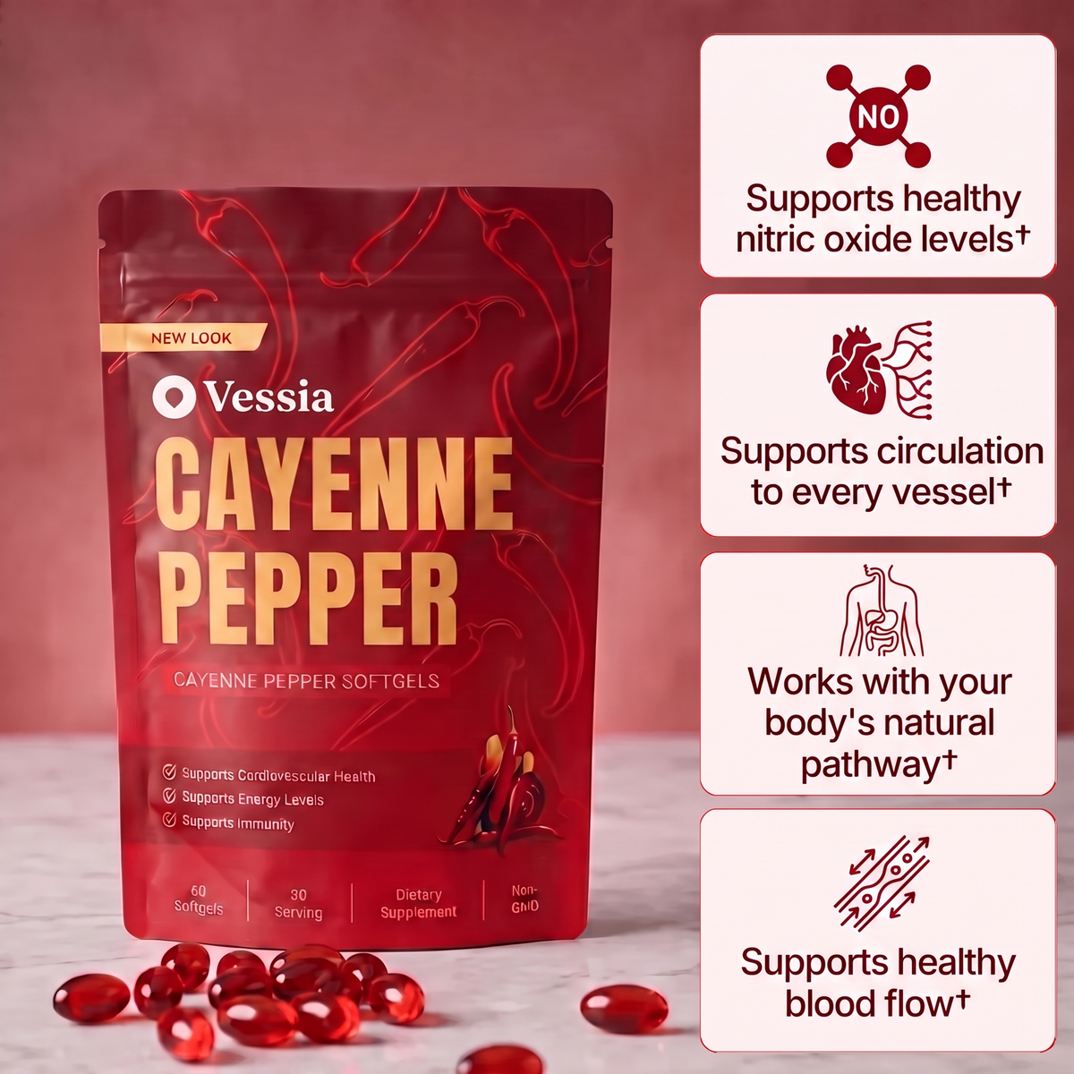Vessia Cayenne Pepper Softgels pouch
